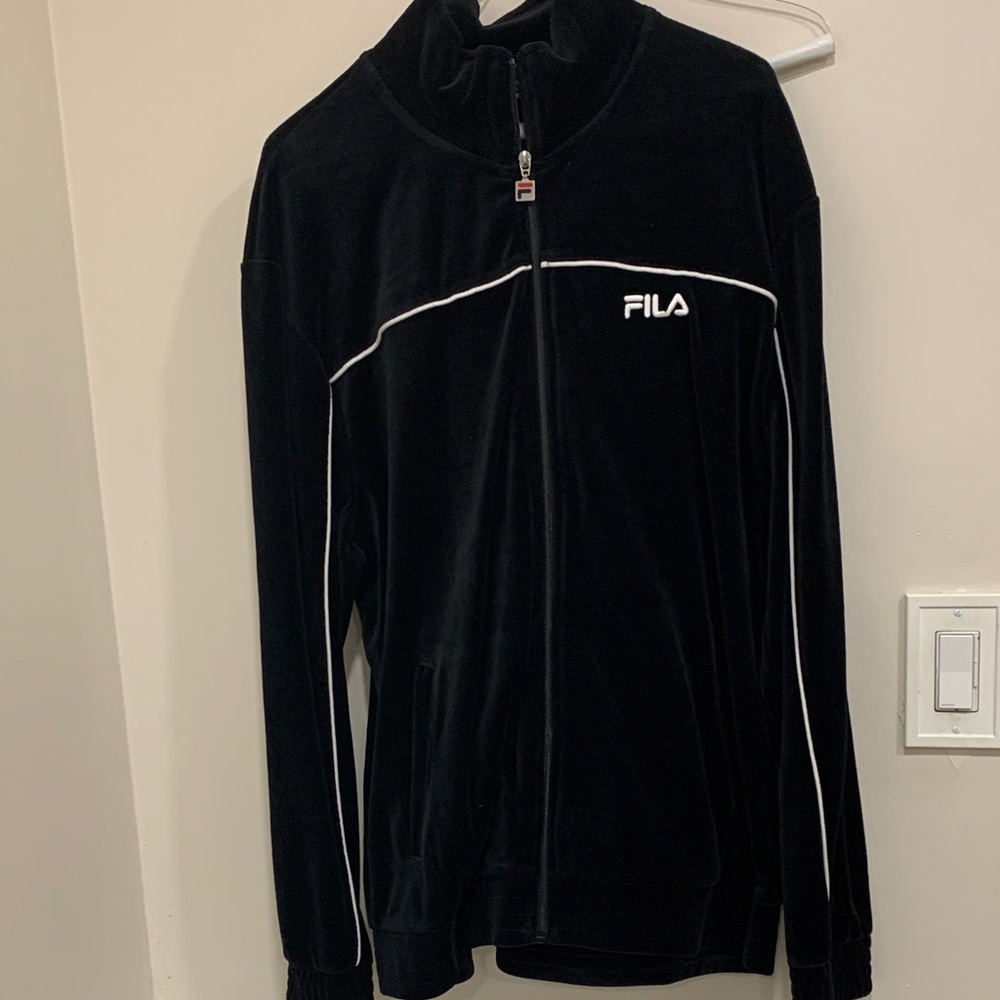 Fila Black  velvet running suit White Zip-Up Jacket